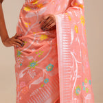 Peach Pink Jangla Banarasi Tussar Saree