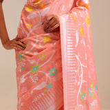 Peach Pink Jangla Banarasi Tussar Saree
