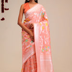 Peach Pink Jangla Banarasi Tussar Saree