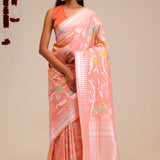 Peach Pink Jangla Banarasi Tussar Saree