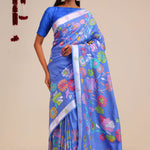 Berry Blue Banarasi Tussar Saree With Floral Design