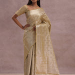 Granola Yellow Tissue Organza Banarasi Saree With Gold Zari Border