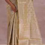 Granola Yellow Tissue Organza Banarasi Saree With Gold Zari Border
