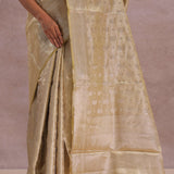 Granola Yellow Tissue Organza Banarasi Saree With Gold Zari Border