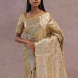 Granola Yellow Tissue Organza Banarasi Saree With Gold Zari Border