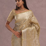 Granola Yellow Tissue Organza Banarasi Saree With Gold Zari Border