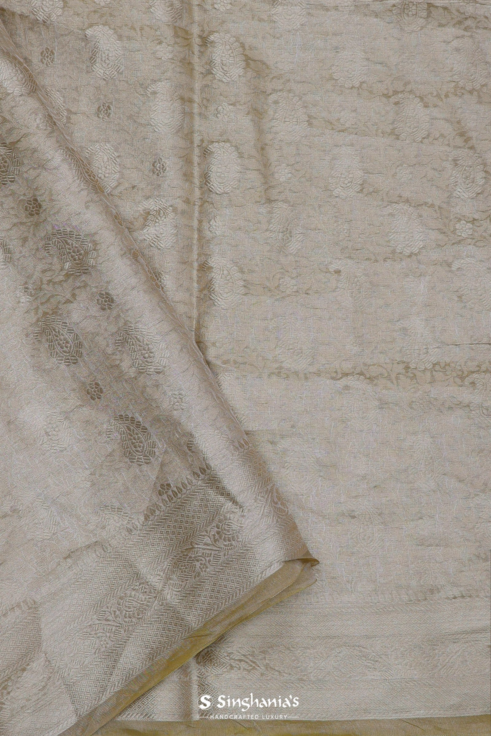 Granola Yellow Tissue Organza Banarasi Saree With Gold Zari Border