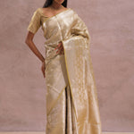 Fawn Yellow Tiissue Organza Banarasi Saree With Gold Zari Work