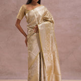 Fawn Yellow Tiissue Organza Banarasi Saree With Gold Zari Work