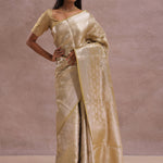Fawn Yellow Tiissue Organza Banarasi Saree With Gold Zari Work