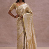 Fawn Yellow Tiissue Organza Banarasi Saree With Gold Zari Work