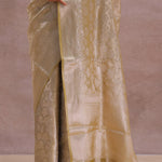 Fawn Yellow Tiissue Organza Banarasi Saree With Gold Zari Work