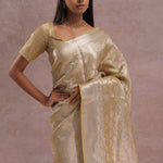 Fawn Yellow Tiissue Organza Banarasi Saree With Gold Zari Work