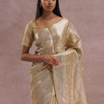 Fawn Yellow Tiissue Organza Banarasi Saree With Gold Zari Work