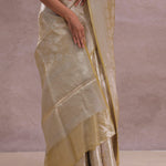 Fawn Yellow Tiissue Organza Banarasi Saree With Gold Zari Work