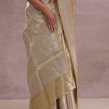 Fawn Yellow Tiissue Organza Banarasi Saree With Gold Zari Work