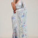 Pale Blue Crafted Jaal Tissue Saree