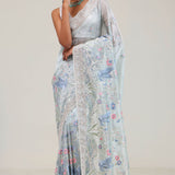 Pale Blue Crafted Jaal Tissue Saree