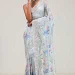 Pale Blue Crafted Jaal Tissue Saree