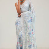 Pale Blue Crafted Jaal Tissue Saree