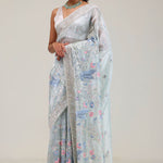 Pale Blue Crafted Jaal Tissue Saree