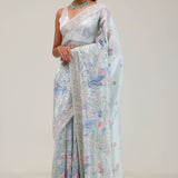 Pale Blue Crafted Jaal Tissue Saree