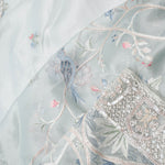 Pale Blue Crafted Jaal Tissue Saree