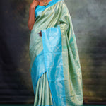 Jalli Kanjivaram Silk Saree In Tiffany Blue