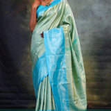 Jalli Kanjivaram Silk Saree In Tiffany Blue