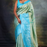 Jalli Kanjivaram Silk Saree In Tiffany Blue