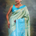 Jalli Kanjivaram Silk Saree In Tiffany Blue