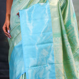 Jalli Kanjivaram Silk Saree In Tiffany Blue