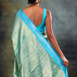 Jalli Kanjivaram Silk Saree In Tiffany Blue