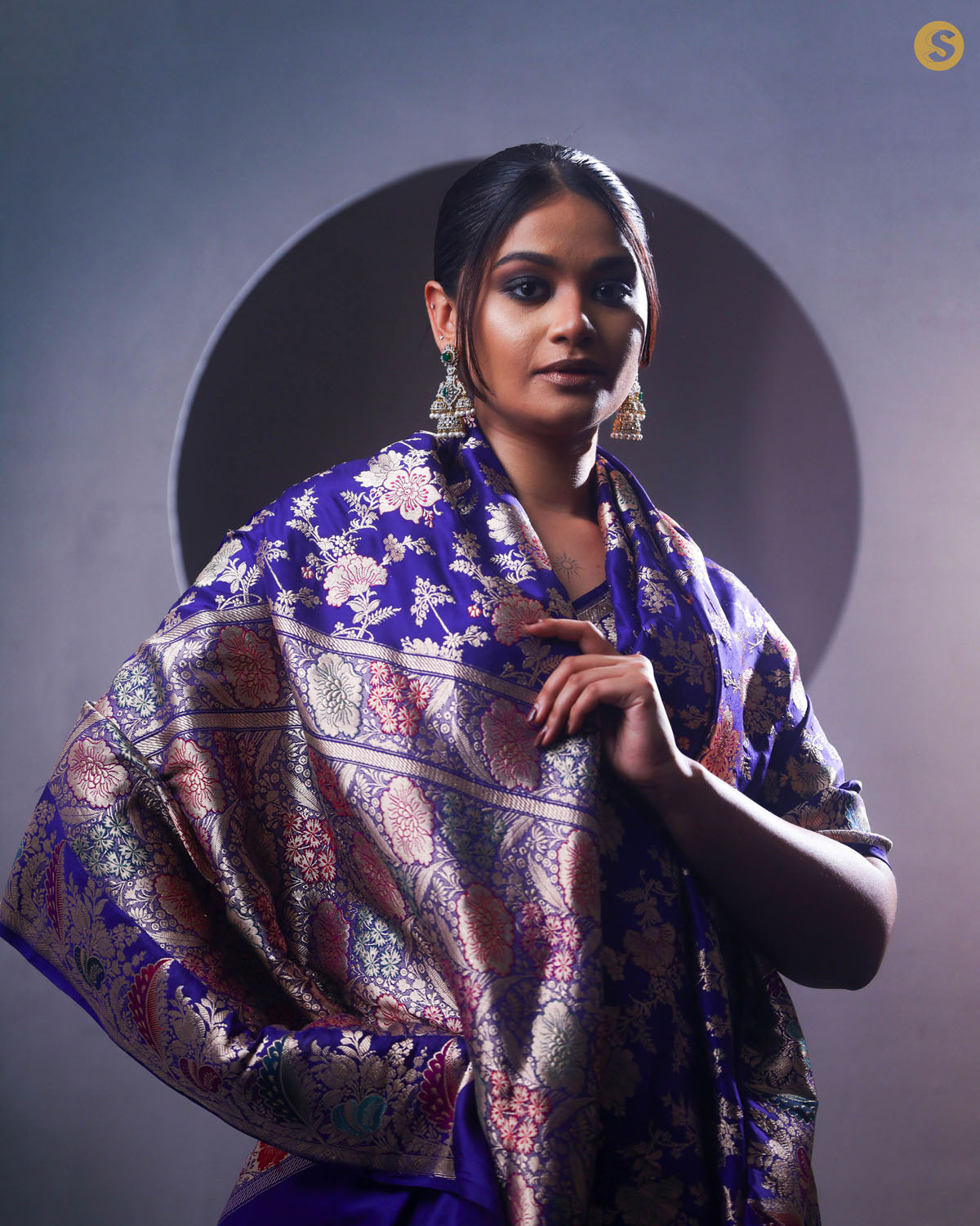 Picotee Blue Banarasi Garden Saree