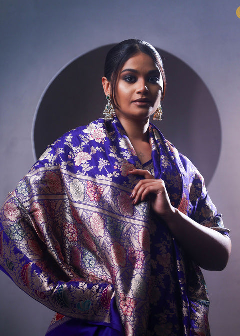 <img> Picotee Blue Banarasi Garden Saree