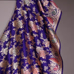 Picotee Blue Banarasi Garden Saree