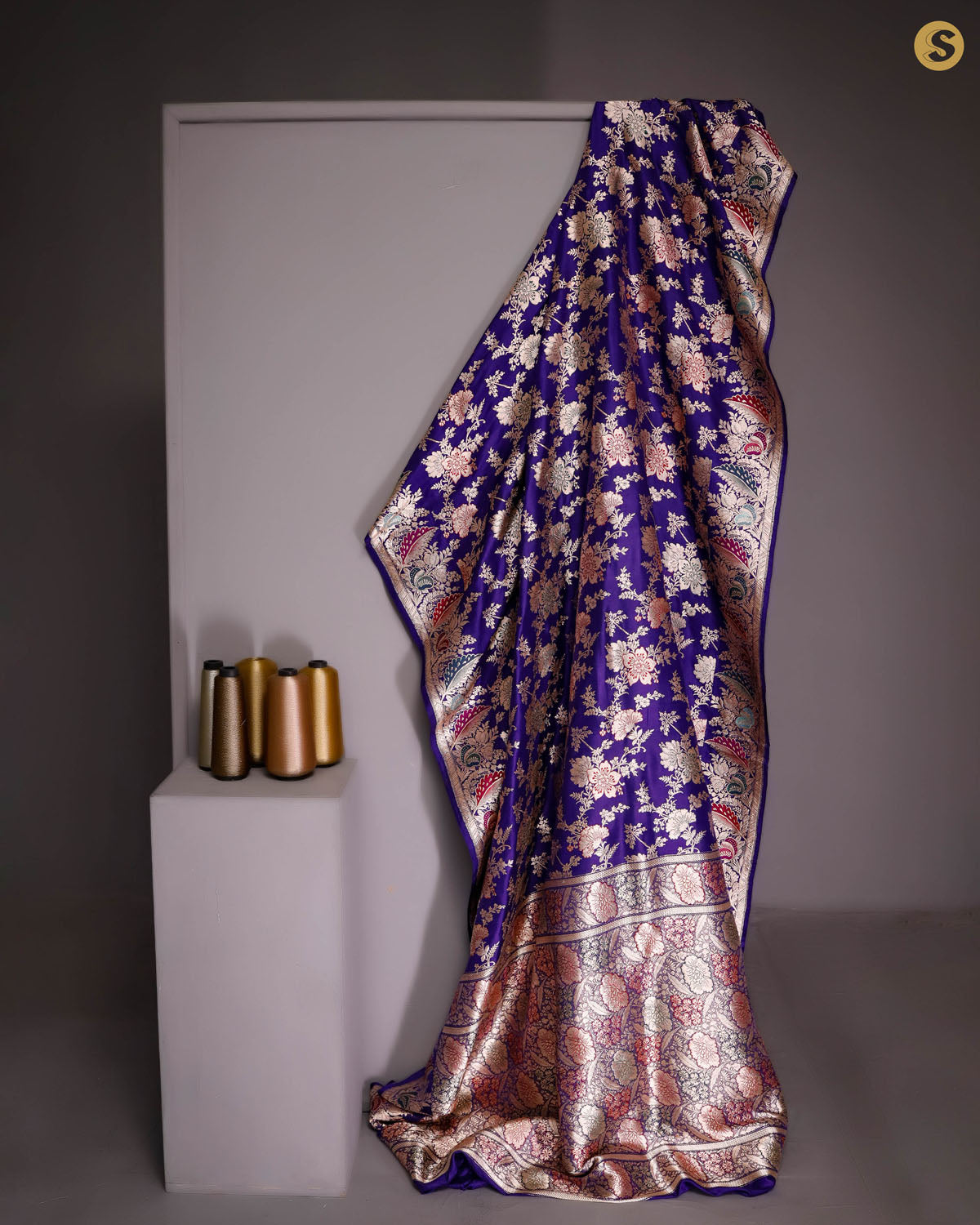 Picotee Blue Banarasi Garden Saree