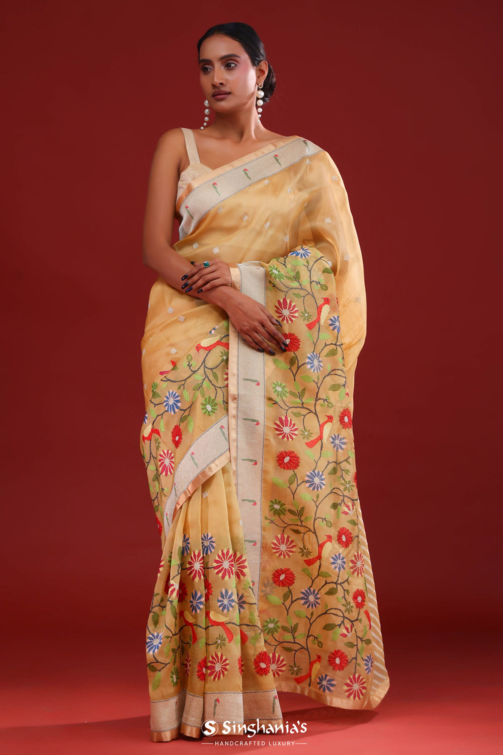 Desert Sand Crafted Organza Saree