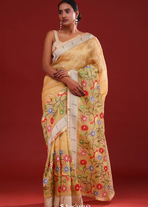 <img> Desert Sand Crafted Organza Saree