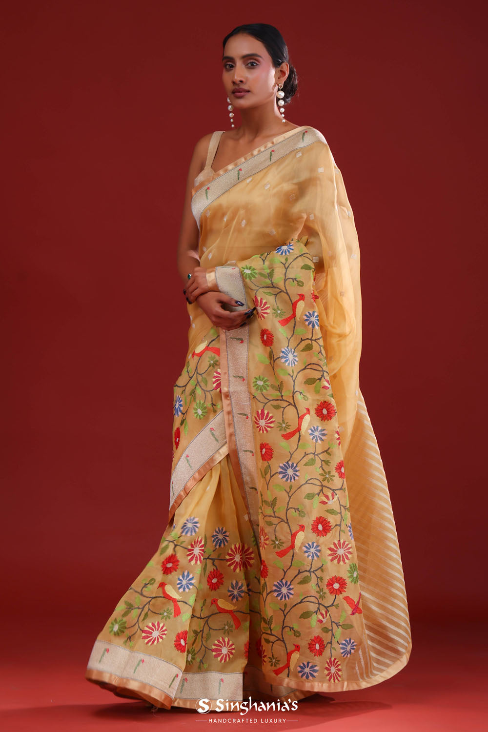 Desert Sand Crafted Organza Saree