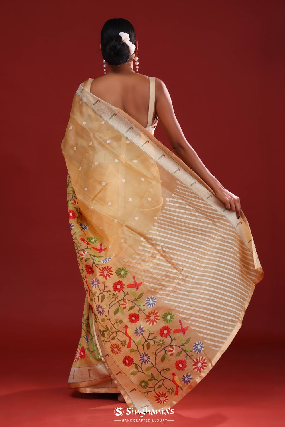 Desert Sand Crafted Organza Saree