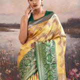 Old Gold Yellow Kanjivaram Tissue Saree With Contrast Border