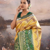 Old Gold Yellow Kanjivaram Tissue Saree With Contrast Border