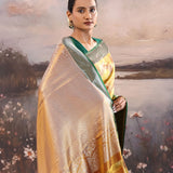 Old Gold Yellow Kanjivaram Tissue Saree With Contrast Border