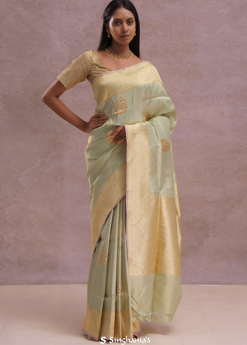 <img> Soft Pistachio Banarasi Mashru Silk Saree