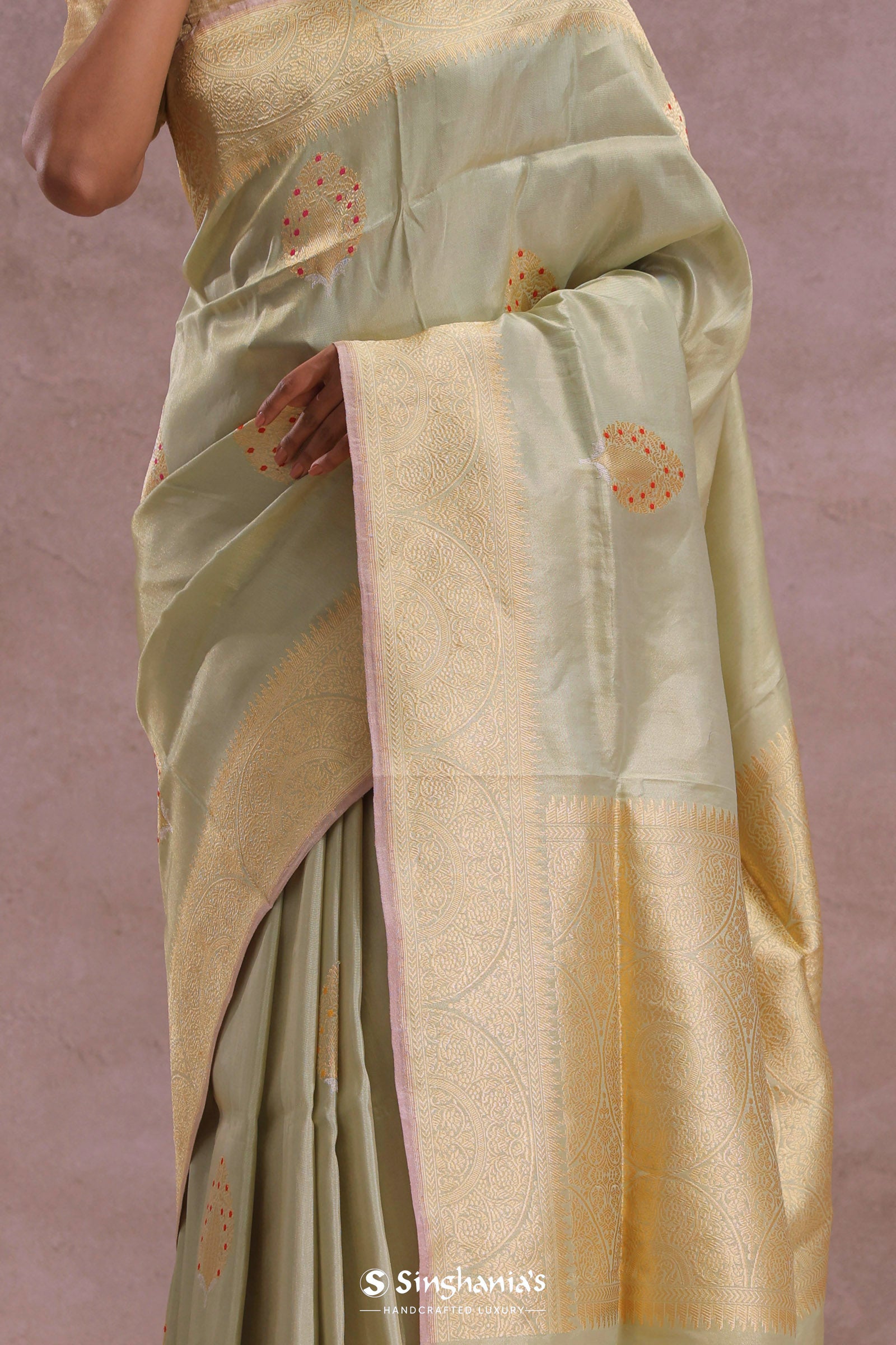 Soft Pistachio Banarasi Mashru Silk Saree