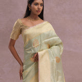 Soft Pistachio Banarasi Mashru Silk Saree