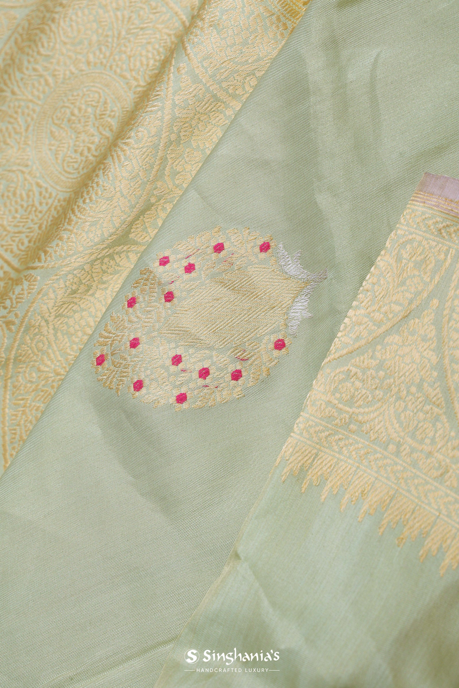 Soft Pistachio Banarasi Mashru Silk Saree