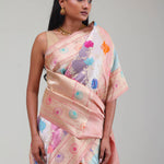 Pastel Peach Rangkat Banarasi Silk Saree With Floral Design