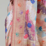 Pastel Peach Rangkat Banarasi Silk Saree With Floral Design
